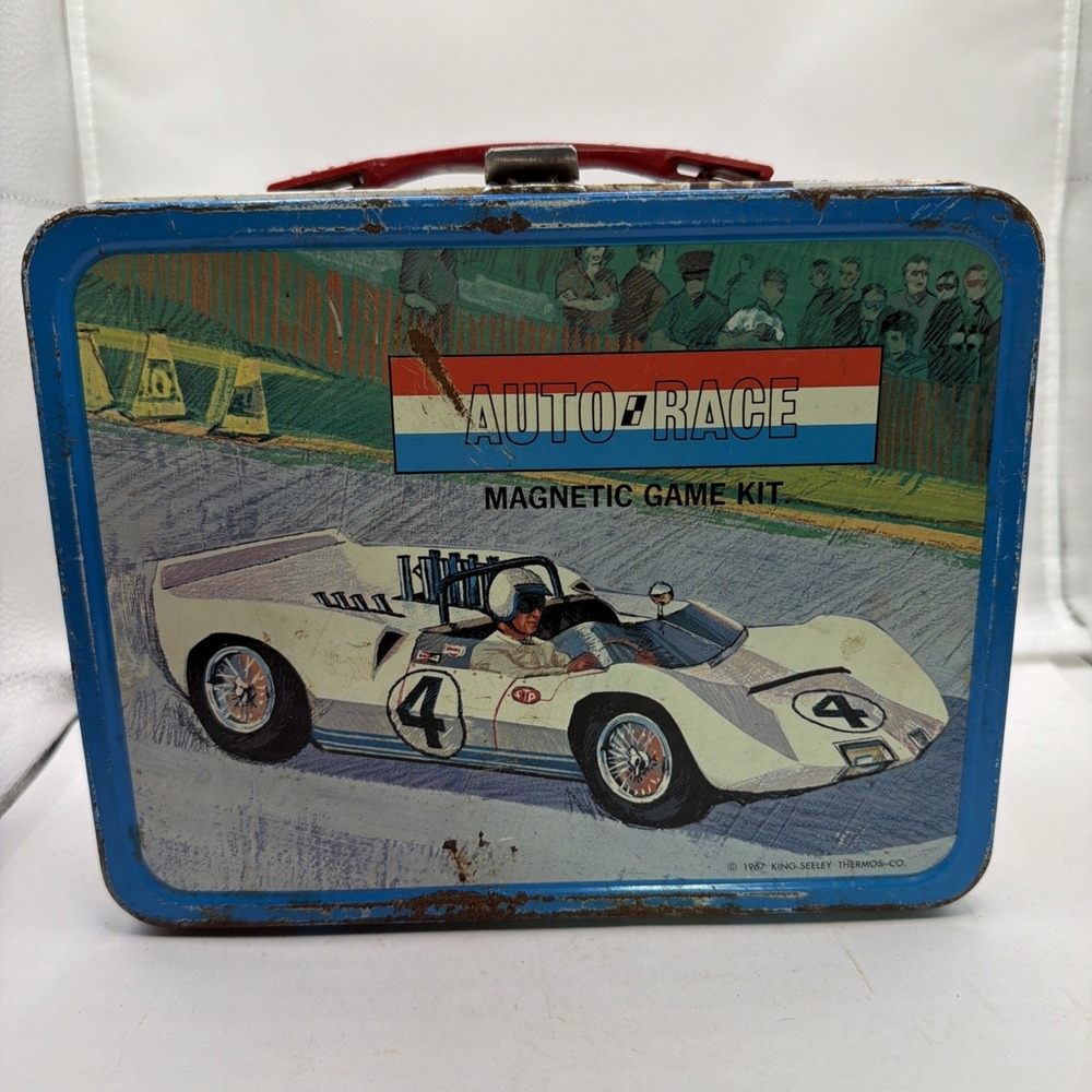 1967 Metal Lunch Box AUTO RACE GAME KIT King Seeley NO THERMOS OR CARS
